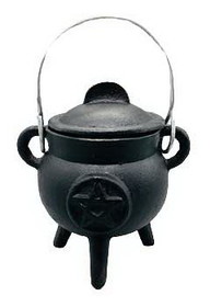 AzureGreen ICR014  3" Pentagram cast iron cauldron w/ lid