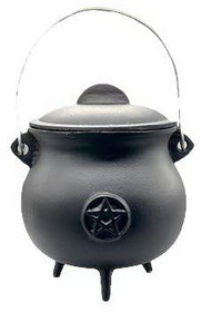 AzureGreen ICR029  8" Pentagram cast iron cauldron w/ lid