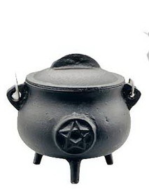 AzureGreen ICR030  5.5" Pentagram cast iron cauldron w/ lid