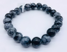 AzureGreen JB8314  8mm Obsidian, Snowflake bracelet
