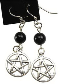 AzureGreen JECBON Black Onyx Pentagram earrings
