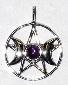 AzureGreen JMS243NA 11/16" Triple Goddess Pentagram Amethyst sterling
