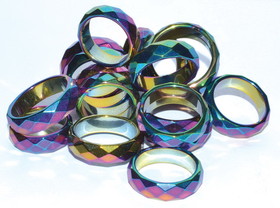 AzureGreen JRHEMR  (set of 50) Rainbow Magnetic Hematite Faceted rings