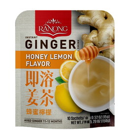 Ranong Tea Instant Ginger Drink Honey Lemon Flavor, 150 G, Case of 12