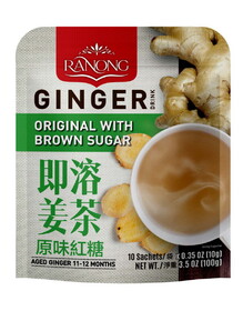 Ranong Tea Ginger Drink Original Flavor with Brown Sugar, 10 G, 10 per pack, 12 per case