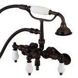 Kingston Brass Aqua Vintage 3-3/8 Inch Adjustable Wall Mount Clawfoot Tub Faucet with Hand Shower, Oil Rubbed Bronze AE421T5