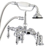 Kingston Brass Auqa Vintage 3-3/8 Inch Adjustable Deck Mount Tub Faucet with Hand Shower, Polished Chrome AE620T1