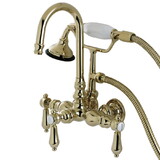 Aqua Vintage Heirloom Wall Mount Clawfoot Tub Faucet, Polished Brass
