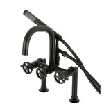 Kingston Brass Fuller Three-Handle 2-Hole Deck Mount Clawfoot Tub Faucet with Hand Shower