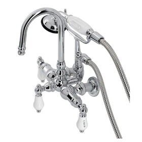 Kingston Brass Vintage 3-3/8" Tub Wall Mount Clawfoot Tub Faucet with Hand Shower, Polished Chrome