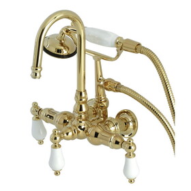 Kingston Brass Vintage 3-3/8" Tub Wall Mount Clawfoot Tub Faucet with Hand Shower, Polished Brass CA11T2