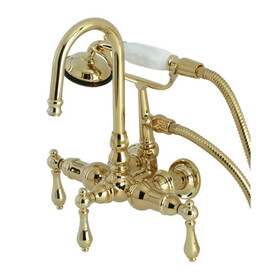 Kingston Brass Vintage 3-3/8" Tub Wall Mount Clawfoot Tub Faucet with Hand Shower, Polished Brass CA7T2