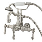 Kingston Brass CC1007T8 Wall Mount Clawfoot Tub Filler with Hand Shower, Satin Nickel