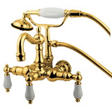 Kingston Brass CC1011T2 Wall Mount Clawfoot Tub Filler with Hand Shower, Polished Brass