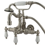 Kingston Brass CC1011T8 Wall Mount Clawfoot Tub Filler with Hand Shower, Satin Nickel
