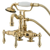 Kingston Brass CC1013T2 Wall Mount Clawfoot Tub Filler with Hand Shower, Polished Brass