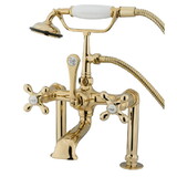 Kingston Brass CC109T2 Deck Mount Clawfoot Tub Filler with Hand Shower, Polished Brass