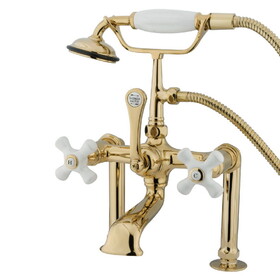 Kingston Brass Vintage 7-Inch Deck Mount Clawfoot Tub Faucet with Hand Shower, Polished Brass CC111T2