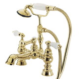 Kingston Brass Vintage 7-Inch Deck Mount Tub Faucet with Hand Shower, Polished Brass CC1154T2
