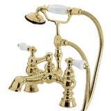 Kingston Brass Vintage 7-Inch Deck Mount Tub Faucet with Hand Shower, Polished Brass CC1156T2