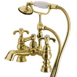 Kingston Brass Vintage 7-Inch Deck Mount Tub Faucet with Hand Shower, Polished Brass CC1158T2