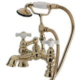 Kingston Brass Vintage 7-Inch Deck Mount Tub Faucet with Hand Shower, Polished Brass CC1160T2