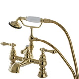 Kingston Brass Heritage Deck Mount Tub Faucet with Hand Shower, Polished Brass