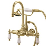 Kingston Brass Vintage 3-3/8-Inch Wall Tub Faucet with Hand Shower, Polished Brass