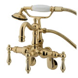 Kingston Brass Vintage Adjustable Center Wall Mount Tub Faucet with Hand Shower, Polished Brass CC1301T2
