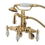 Kingston Brass Vintage Adjustable Center Wall Mount Tub Faucet with Hand Shower, Polished Brass CC1303T2