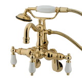Kingston Brass Vintage Adjustable Center Wall Mount Tub Faucet with Hand Shower, Polished Brass CC1305T2