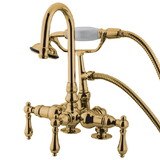 Kingston Brass Vintage 3-3/8-Inch Deck Mount Tub Faucet with Hand Shower, Polished Brass