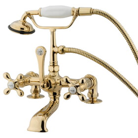 Kingston Brass Vintage 7-Inch Deck Mount Clawfoot Tub Faucet with Hand Shower, Polished Brass CC209T2