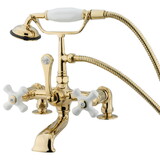 Kingston Brass Vintage 7-Inch Deck Mount Clawfoot Tub Faucet with Hand Shower, Polished Brass CC211T2