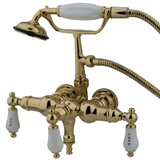 Kingston Brass Vintage 3-3/8-Inch Wall Mount Tub Faucet with Hand Shower, Polished Brass CC21T2