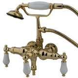 Kingston Brass Vintage 3-3/8-Inch Wall Mount Tub Faucet with Hand Shower, Polished Brass CC23T2