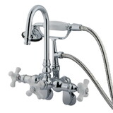 Kingston Brass CC308T1 Vintage Three-Handle 2-Hole Tub Wall Mount Clawfoot Tub Faucet with Hand Shower, Polished Chrome