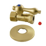 Kingston Brass CC44157K 1/2″ FIP x 1/2″ or 7/16″ Slip Joint Quarter-Turn Straight Stop Valve with Flange, Brushed Brass