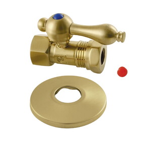 Kingston Brass CC44157K 1/2&#8243; FIP x 1/2&#8243; or 7/16&#8243; Slip Joint Quarter-Turn Straight Stop Valve with Flange, Brushed Brass