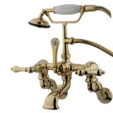 Kingston Brass Vintage Adjustable Center Wall Mount Tub Faucet with Hand Shower, Polished Brass CC457T2