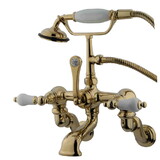 Kingston Brass Vintage Adjustable Center Wall Mount Tub Faucet with Hand Shower, Polished Brass CC459T2