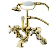 Kingston Brass Vintage Wall Mount Clawfoot Tub Faucet with Hand Shower, Polished Brass CC463T2