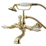 Kingston Brass Vintage 7-Inch Wall Mount Tub Faucet with Hand Shower, Polished Brass CC543T2
