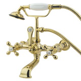 Kingston Brass Vintage 7-Inch Wall Mount Tub Faucet with Hand Shower, Polished Brass CC547T2