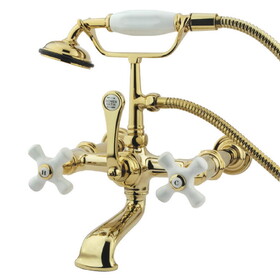 Kingston Brass Vintage 7-Inch Wall Mount Tub Faucet with Hand Shower, Polished Brass CC549T2