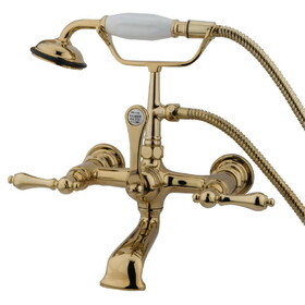 Kingston Brass Vintage 7-Inch Wall Mount Tub Faucet with Hand Shower, Polished Brass CC551T2