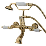 Kingston Brass Vintage 7-Inch Wall Mount Tub Faucet with Hand Shower, Polished Brass CC553T2