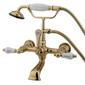 Kingston Brass Vintage 7-Inch Wall Mount Tub Faucet with Hand Shower, Polished Brass CC555T2