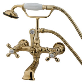 Kingston Brass Vintage 7-Inch Wall Mount Tub Faucet with Hand Shower, Polished Brass CC557T2