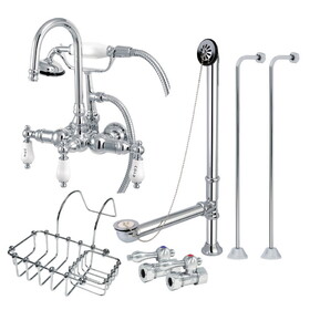 Kingston Brass CCK10T1SS-SB Vintage Three-Handle 2-Hole Tub Wall Mount Clawfoot Tub Faucet Package with Supply Line, Polished Chrome
